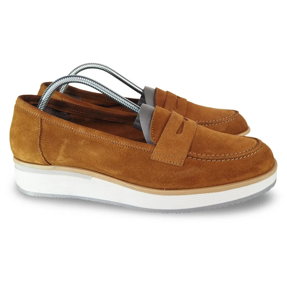Annabella Femme Penny Loafers Women 8.5 Brown Suede Leather‎ Platform Shoes